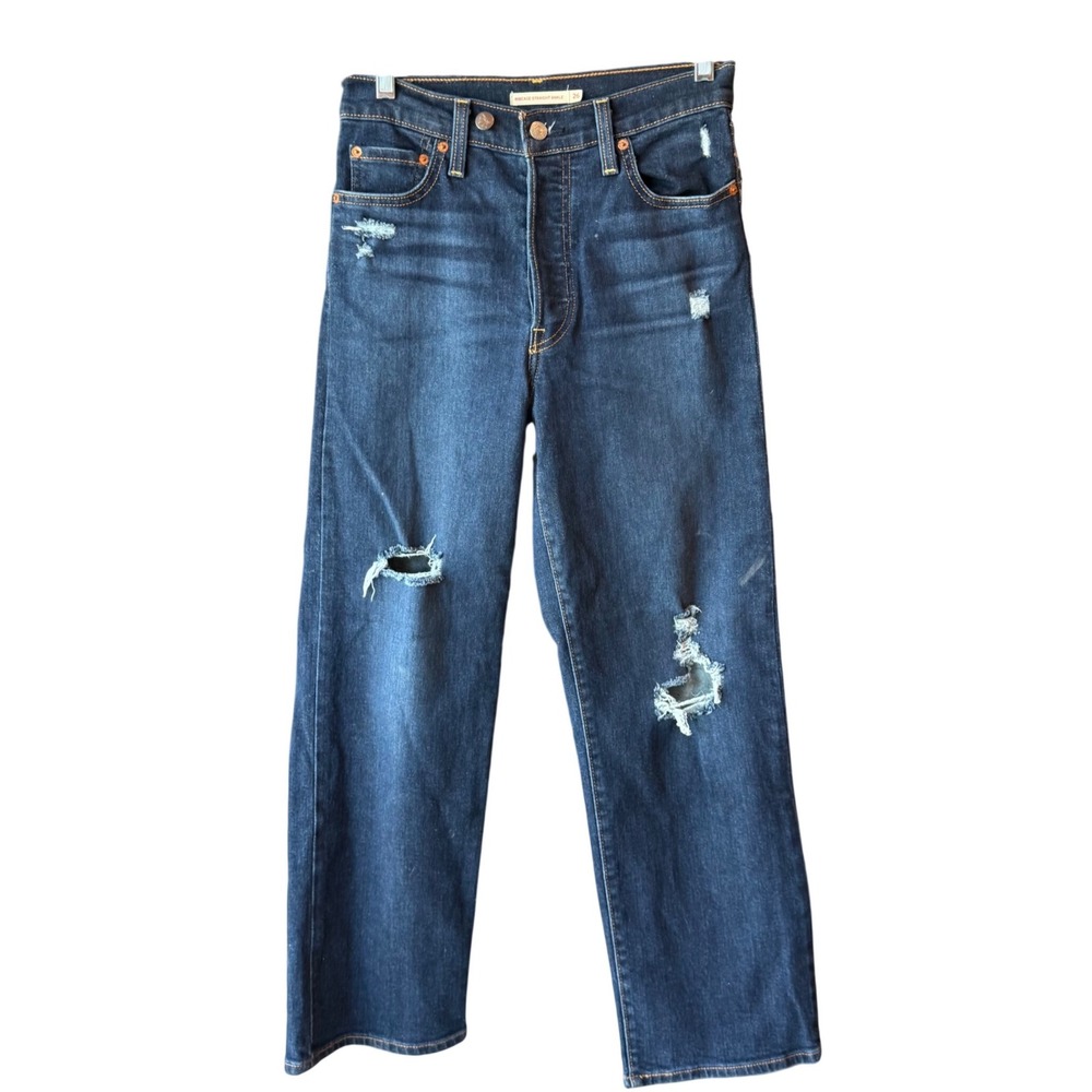 Levi's Ribcage Straight Ankle Distressed Dark Wash Jeans Size 26